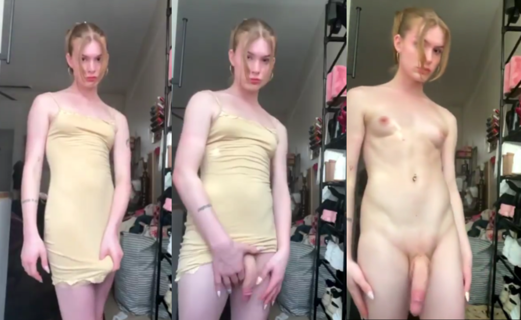 A blonde with a big dick takes off her dress